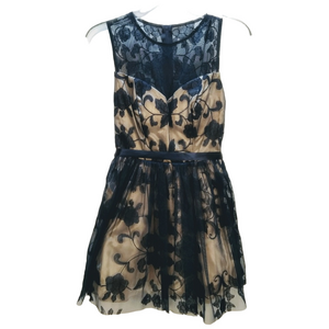 B. Smart Black Lace Nude Illusion Fit & Flare Dress Size 3/4